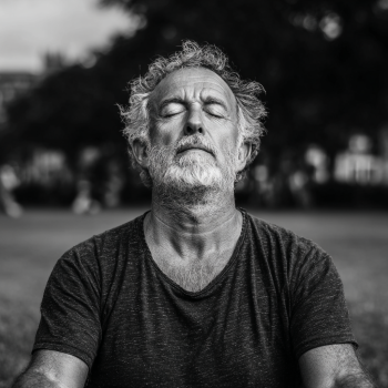 Senior meditând într-o poziție yoga liniștitoare